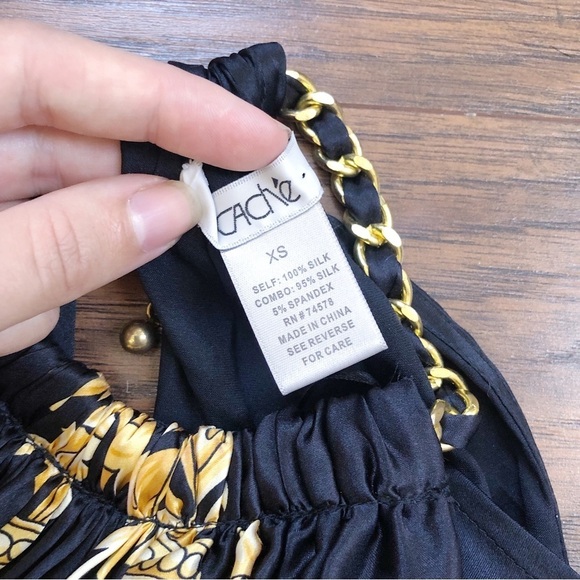 Cache • vintage silk scarf top halter neck chain black white gold versace - Picture 5 of 12